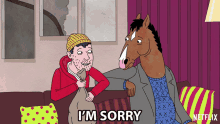 a cartoon of a man and a horse saying i 'm sorry on netflix