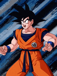 a cartoon character named goku with chinese characters on his shirt