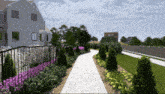 a rendering of a walkway leading to a white house