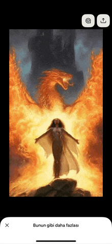 a painting of a woman standing in front of a dragon