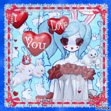 a picture of a girl with hearts that say love on them