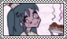 a cartoon girl is looking at a plate of food in a frame .