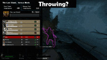 a screenshot of a video game that says throwing at the top