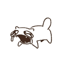 a black and white drawing of a dog with its mouth open and tears coming out of it 's eyes .