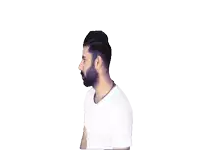 a man with a beard and a white shirt is making a funny face