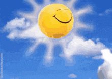 a sun with a smiley face on it is surrounded by clouds in the sky