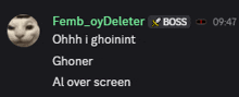 a screenshot of a chat with femb_oydeleter and boss