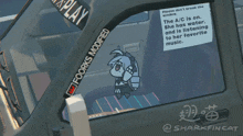 a car with a sticker that says please don 't break the window