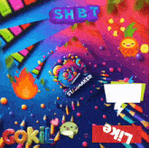 a colorful graphic with the word shit on it