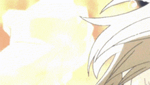 a close up of a person with a fire in the background