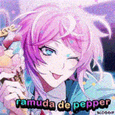 a picture of a girl with pink hair and the name ramuda de pepper on it