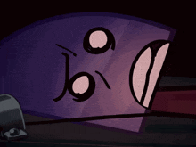 a close up of a cartoon character 's face with the letter j on it