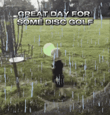 a picture of a child holding a frisbee with the words " great day for some disc golf "