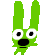 a pixel art drawing of a green rabbit with a black nose .