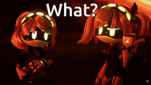 two cartoon characters are standing next to each other with the words " what " behind them