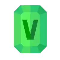 a green emerald with the letter v in the middle