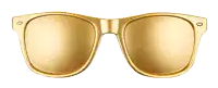 a pair of gold sunglasses with a reflection of a euro coin