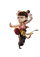 a cartoon character with chinese writing on her chest is standing in a karate pose