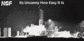 an advertisement for nsf shows a rocket being launched into space