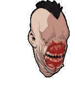 a cartoon drawing of a man with a bloody mouth and teeth