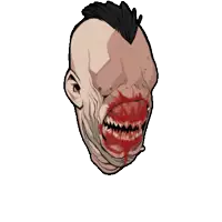a cartoon drawing of a man with a bloody mouth and teeth