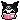 a pixel art drawing of a cat with a skull on its head and a pink heart in its mouth .
