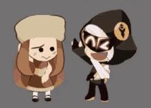 a cartoon character with a bandage on his arm is standing next to a girl