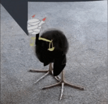 a drawing of a bird with a hand and scales on its head