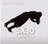 a black dog is jumping in the air with the words 5 min / day on the bottom