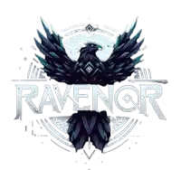 a logo for ravenor shows a crow with wings spread