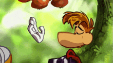 a cartoon character with a glove that says e on it