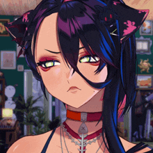 a girl with cat ears and a choker with the letter x