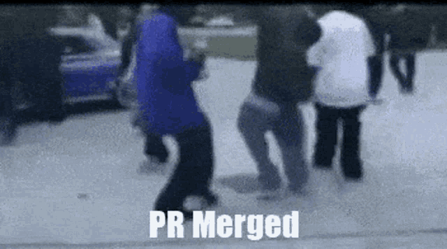 a group of people walking in the snow with the words pr merged on the bottom right