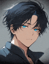 a drawing of a boy with blue eyes and dark hair