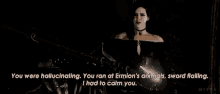 a man is standing in a dark room with a sword in his hand and a quote .
