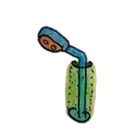a drawing of a shower head with a hose coming out of the top