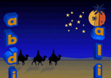 a picture of a desert scene with the letters a b d and i