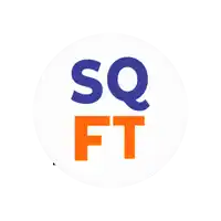 a logo that says sq ft in blue and orange letters
