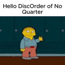 a cartoon character from the simpsons is standing in front of lockers and waving at the camera .