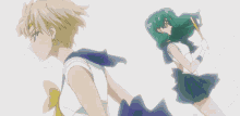 a woman with green hair and a choker with a planet on it