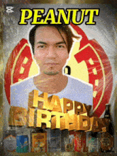 a peanut happy birthday greeting card with a man 's face