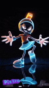 a cartoon character named marvin the martian is dancing in a dark room