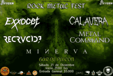 a poster for a rock metal fest with excocet and calavera on it