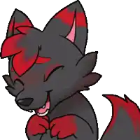 a cartoon drawing of a black cat with red ears