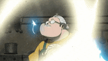 a cartoon drawing of an old woman with glasses and a bun
