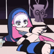 a cartoon drawing of a girl with a hood on
