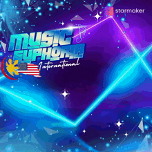 a poster for music euphoria international has a blue background