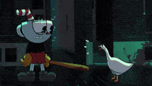 a cartoon character with a red and white striped hat