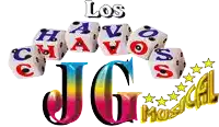a colorful logo for los chavos jg musical with dice and stars
