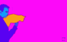 a cartoon drawing of a man blowing a horn with a purple and orange object coming out of it